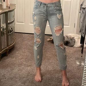 Distressed low rise jeans